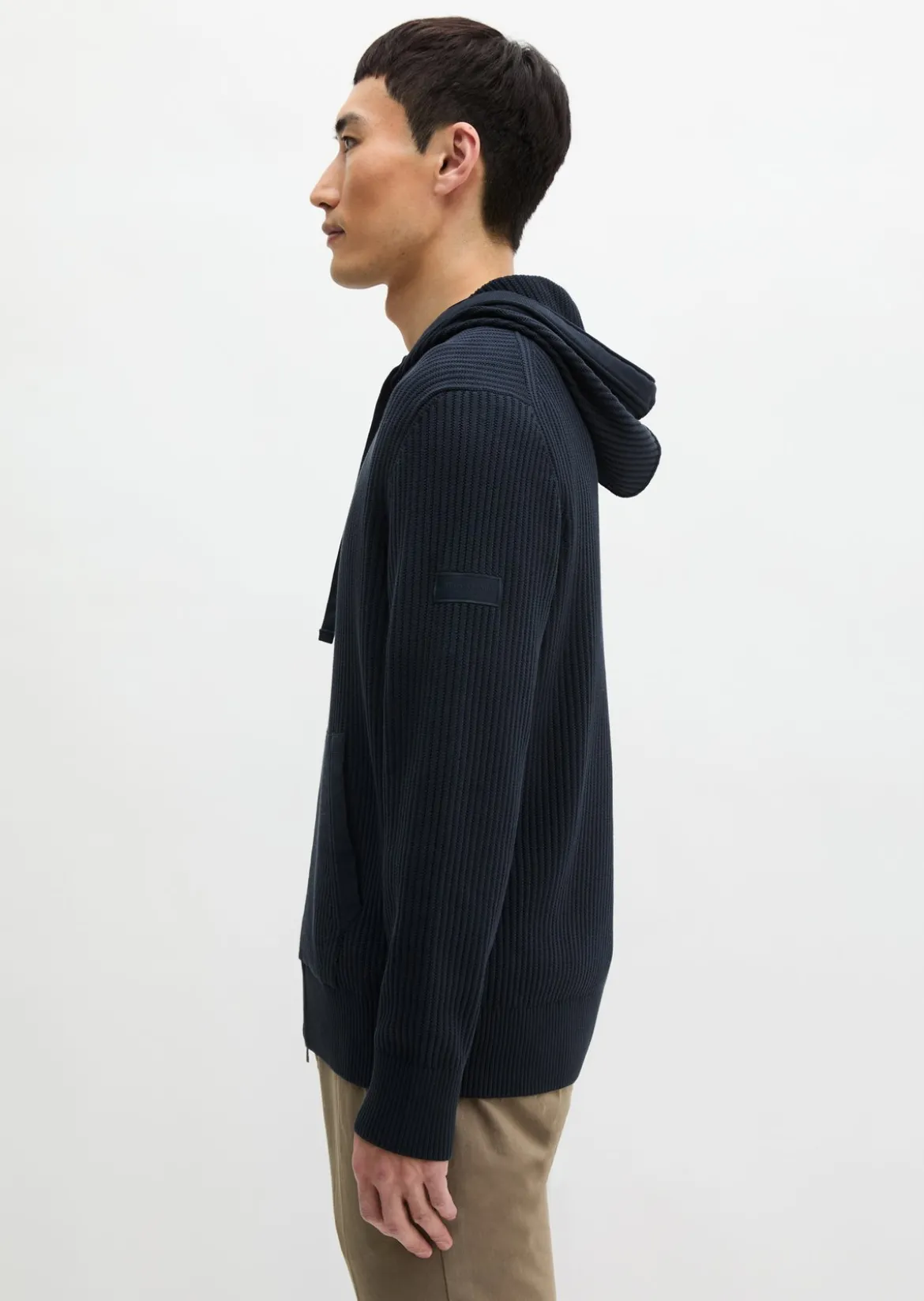 Kapuzen-Strickjacke regular aus reiner Bio-Baumwolle