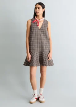 Kariertes Volantkleid regular aus Organic Cotton-Leinen-Mix