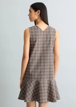 Kariertes Volantkleid regular aus Organic Cotton-Leinen-Mix