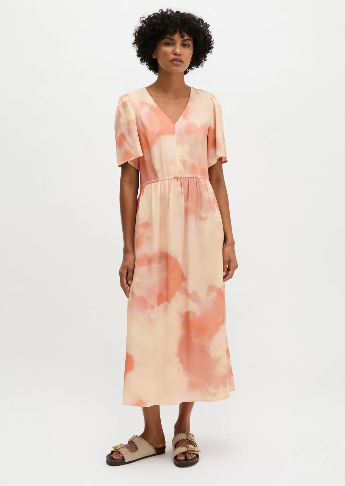 Kleid mit elastischer Taille flared aus fließendem Viskose-Twill