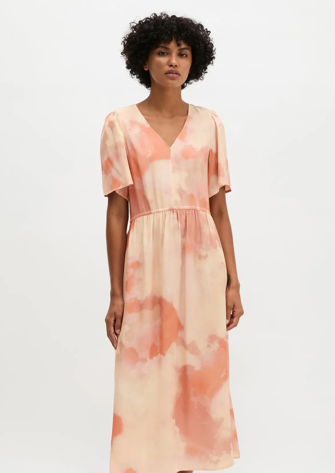 Kleid mit elastischer Taille flared aus fließendem Viskose-Twill