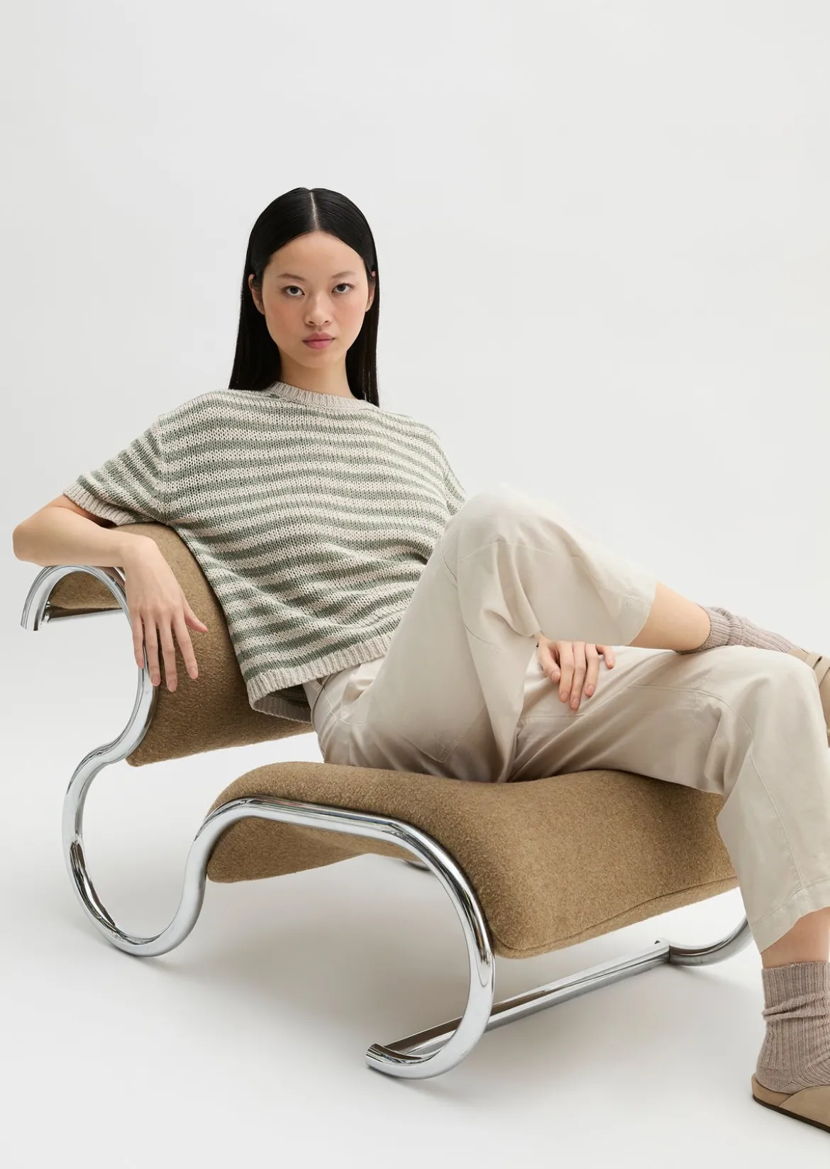 Kurzarm Pullover loose aus Bändchengarn