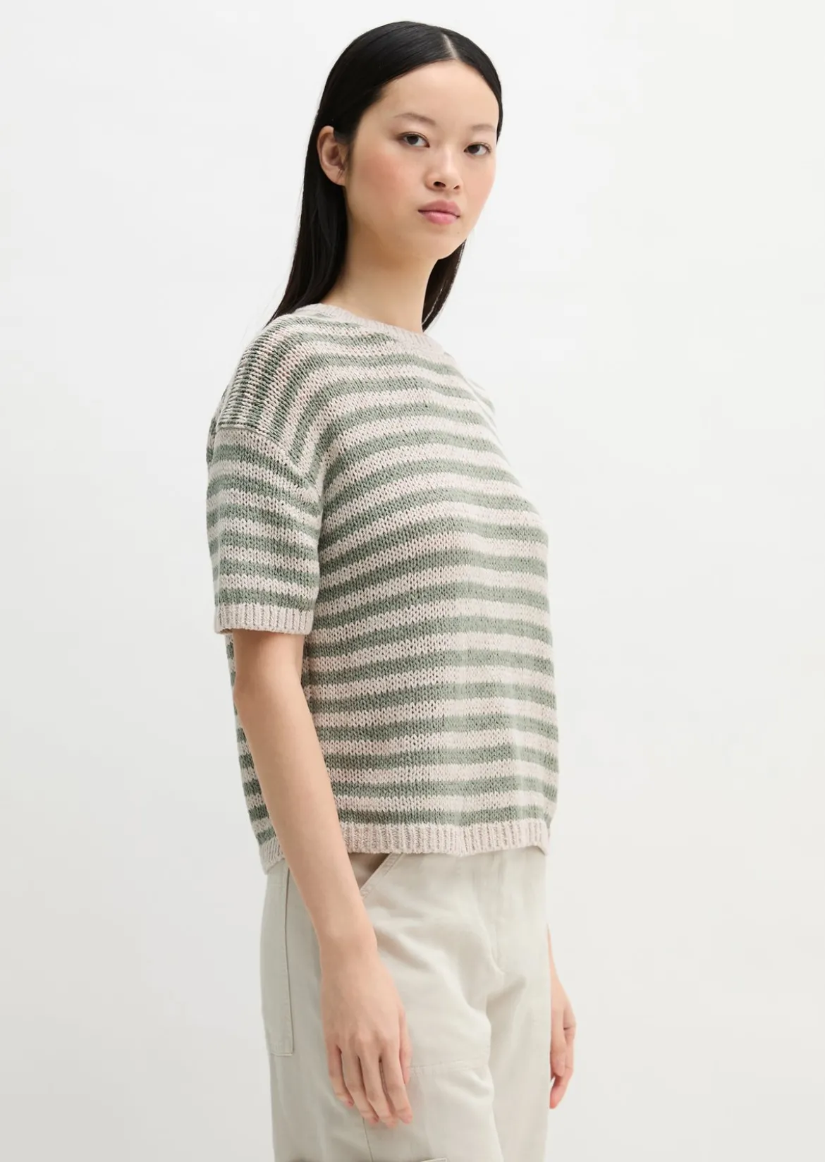 Kurzarm Pullover loose aus Bändchengarn