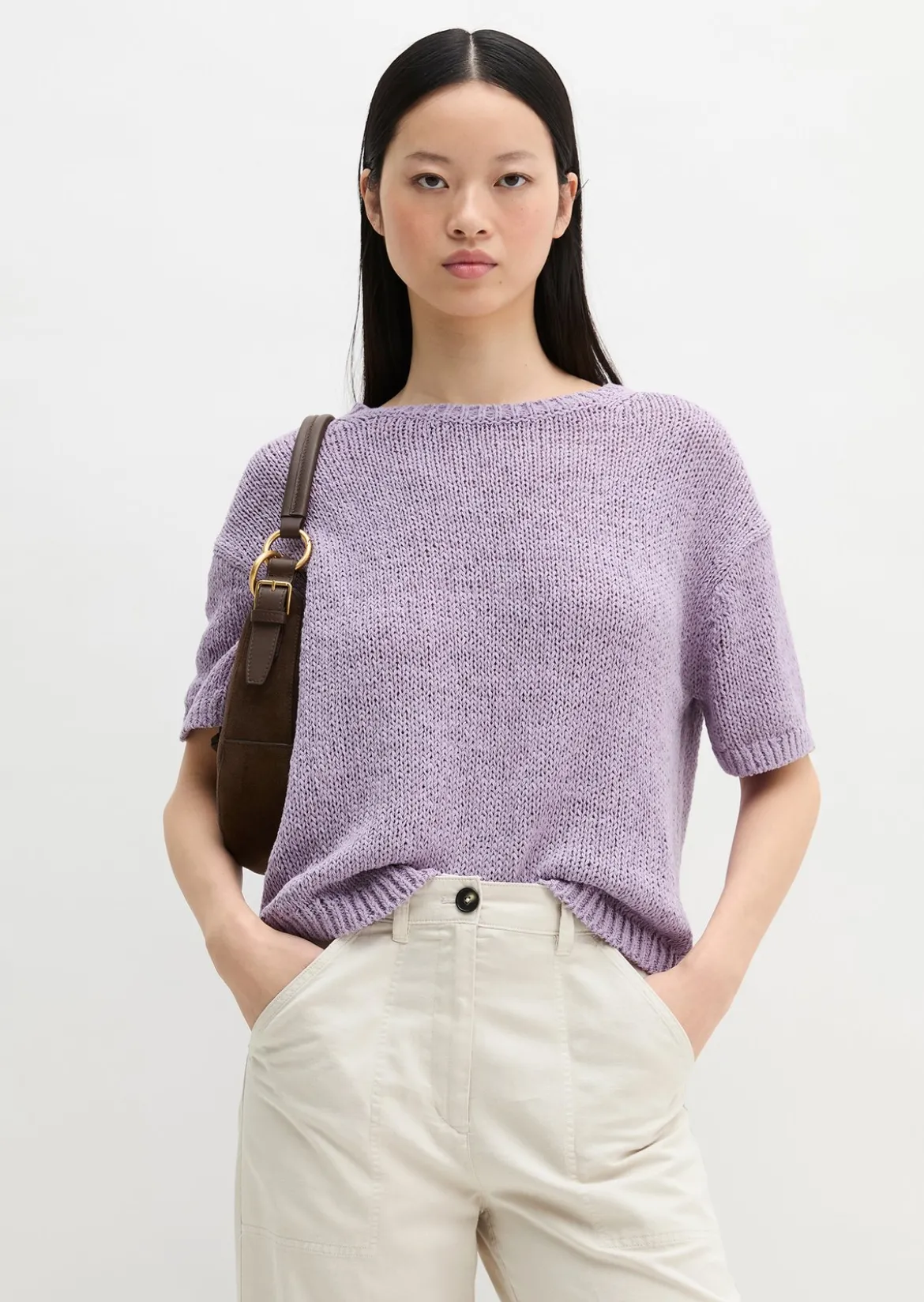 Kurzarm Pullover loose aus Bändchengarn