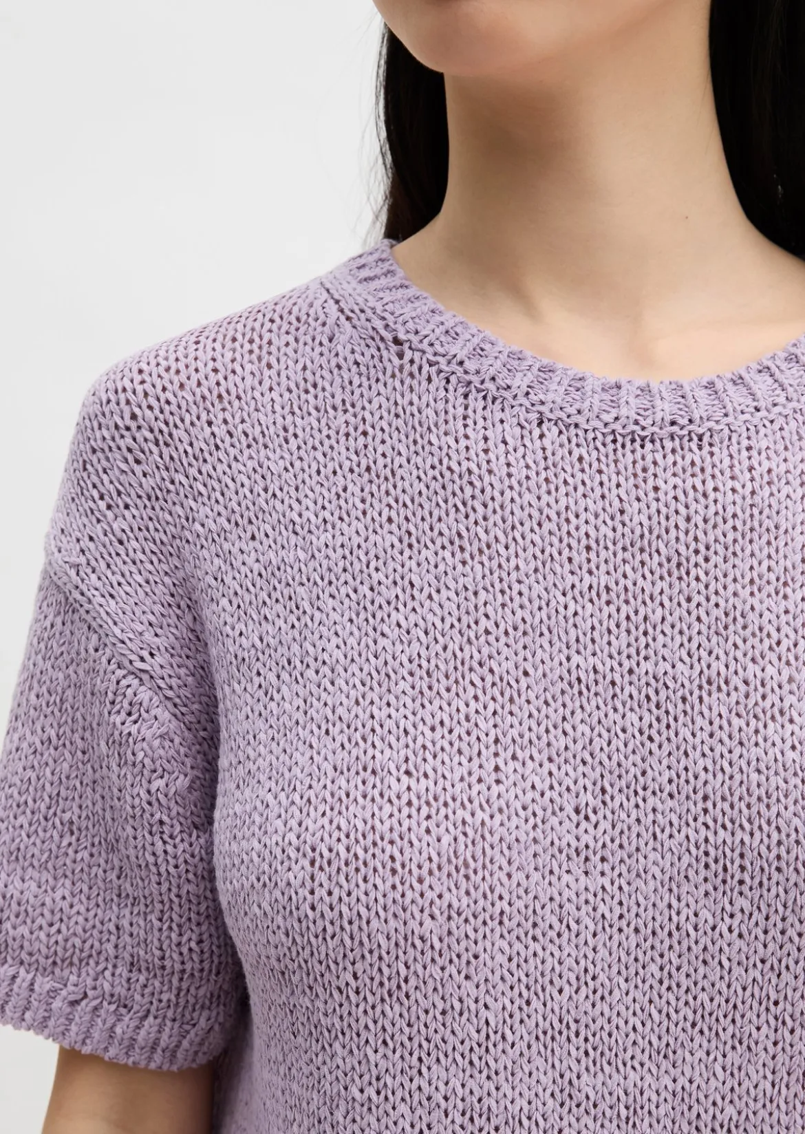 Kurzarm Pullover loose aus Bändchengarn