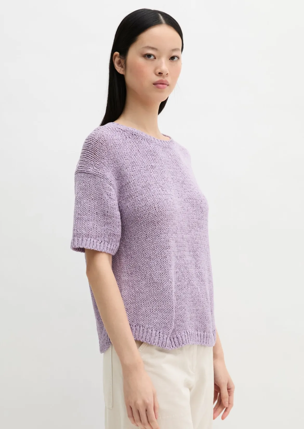 Kurzarm Pullover loose aus Bändchengarn