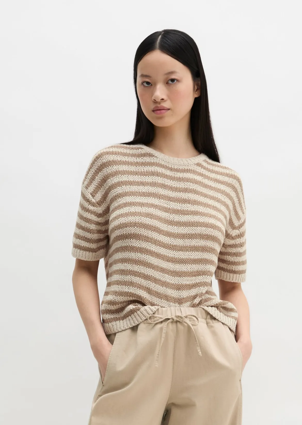 Kurzarm Pullover loose aus Bändchengarn