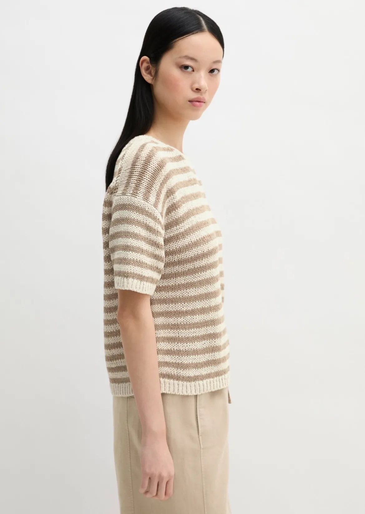 Kurzarm Pullover loose aus Bändchengarn