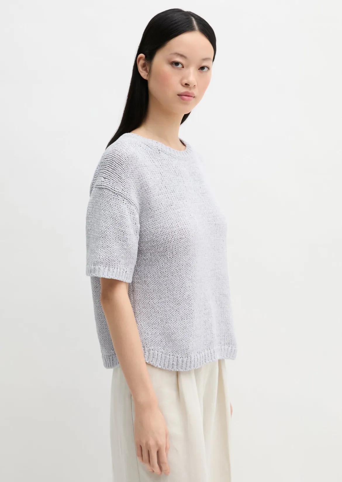 Kurzarm Pullover loose aus Bändchengarn