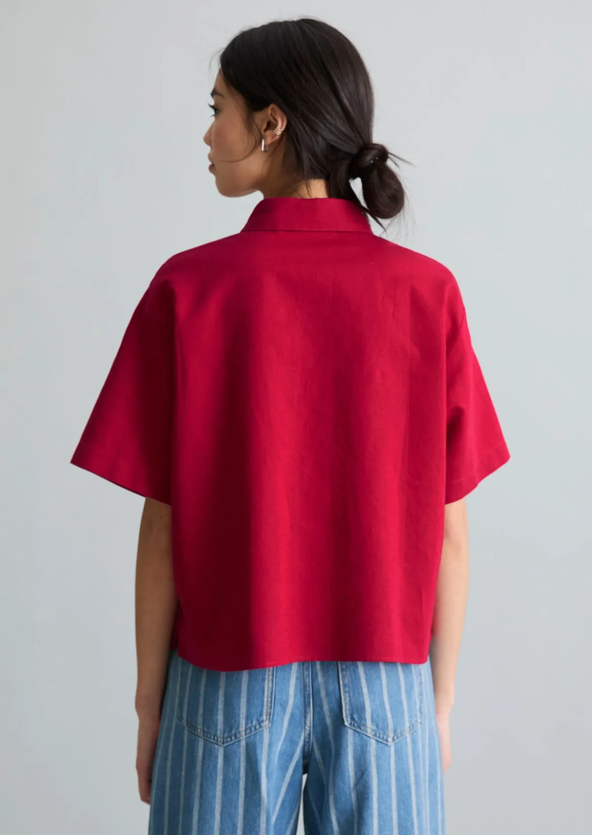 Kurzarm-Bluse relaxed aus Leinen-Baumwolle-Mix