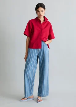 Kurzarm-Bluse relaxed aus Leinen-Baumwolle-Mix