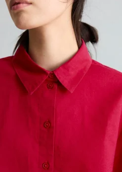 Kurzarm-Bluse relaxed aus Leinen-Baumwolle-Mix