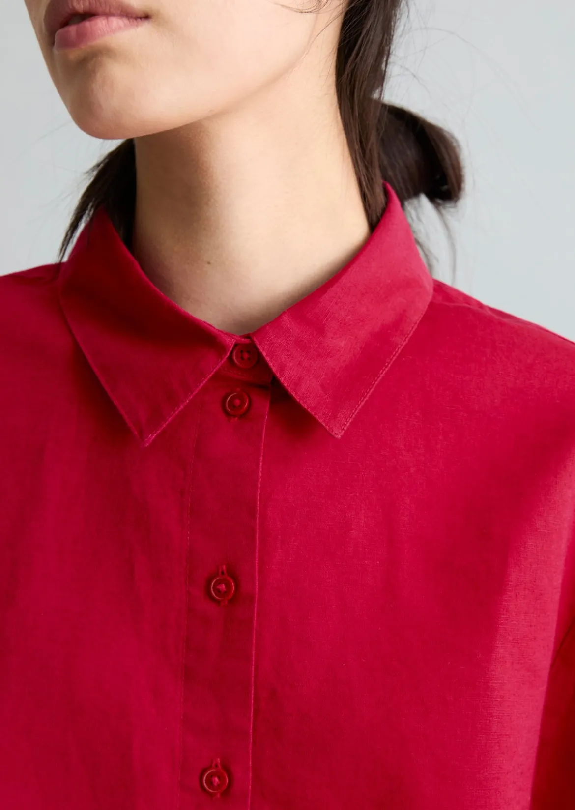 Kurzarm-Bluse relaxed aus Leinen-Baumwolle-Mix