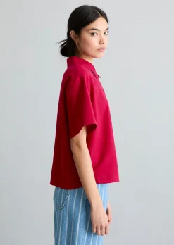 Kurzarm-Bluse relaxed aus Leinen-Baumwolle-Mix