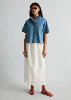 Kurzarm-Bluse relaxed aus Leinen-Baumwolle-Mix
