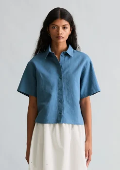 Kurzarm-Bluse relaxed aus Leinen-Baumwolle-Mix