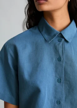 Kurzarm-Bluse relaxed aus Leinen-Baumwolle-Mix