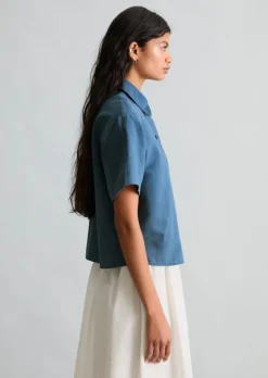 Kurzarm-Bluse relaxed aus Leinen-Baumwolle-Mix