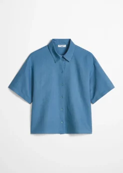 Kurzarm-Bluse relaxed aus Leinen-Baumwolle-Mix