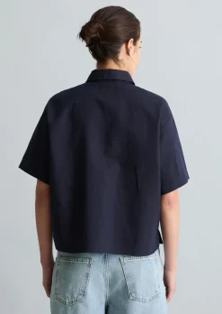 Kurzarm-Bluse relaxed aus Leinen-Baumwolle-Mix
