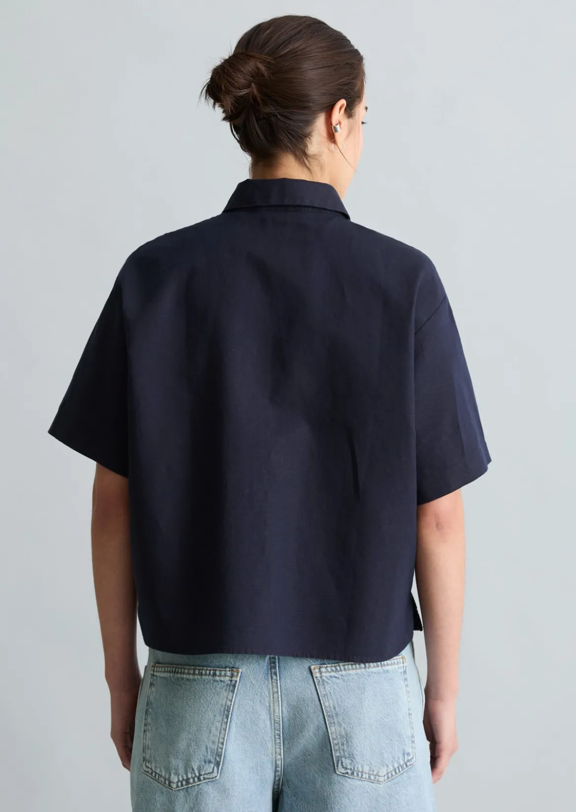 Kurzarm-Bluse relaxed aus Leinen-Baumwolle-Mix