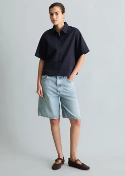 Kurzarm-Bluse relaxed aus Leinen-Baumwolle-Mix
