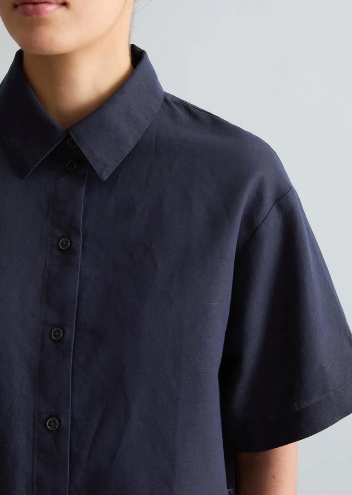 Kurzarm-Bluse relaxed aus Leinen-Baumwolle-Mix