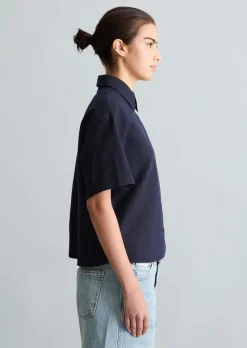 Kurzarm-Bluse relaxed aus Leinen-Baumwolle-Mix