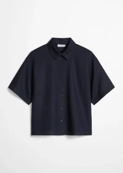 Kurzarm-Bluse relaxed aus Leinen-Baumwolle-Mix