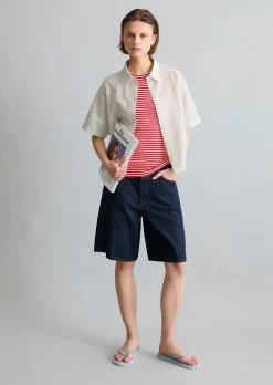 Kurzarm-Bluse relaxed aus Leinen-Baumwolle-Mix