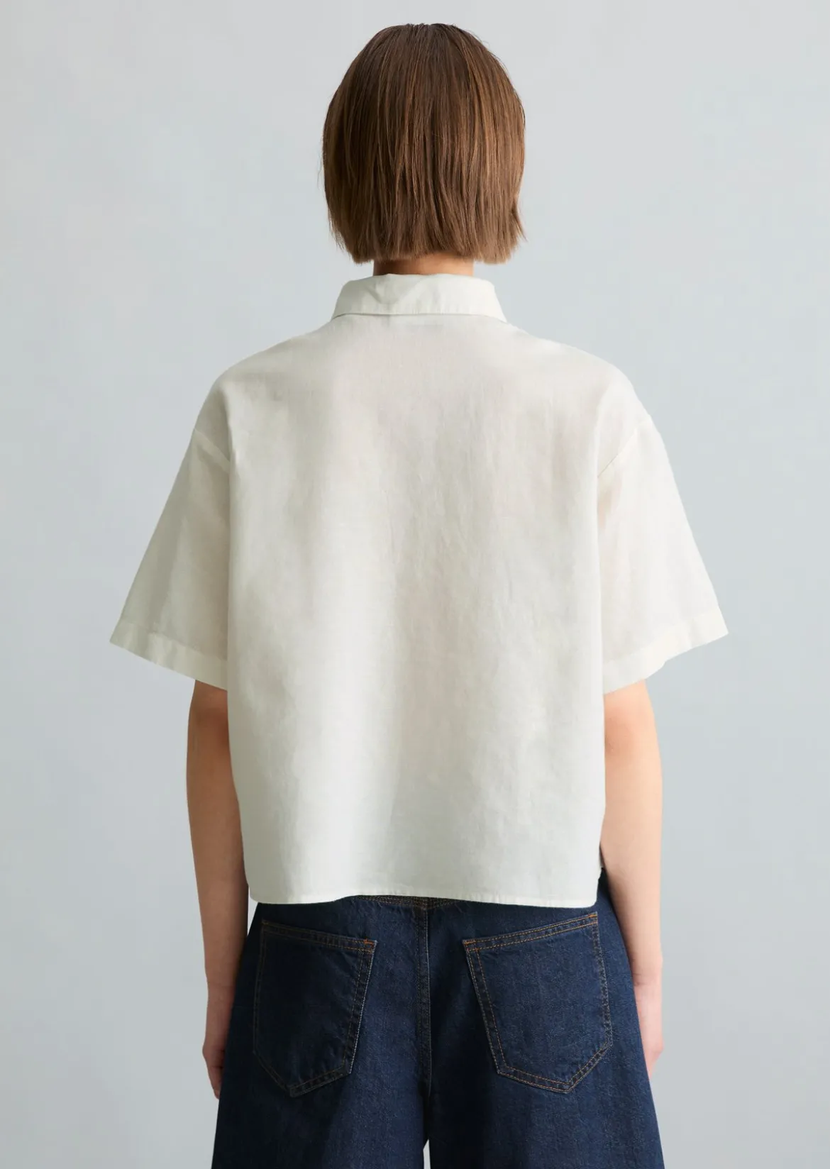 Kurzarm-Bluse relaxed aus Leinen-Baumwolle-Mix