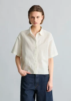 Kurzarm-Bluse relaxed aus Leinen-Baumwolle-Mix