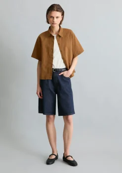 Kurzarm-Bluse relaxed aus Leinen-Baumwolle-Mix