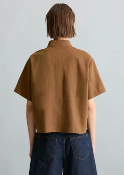 Kurzarm-Bluse relaxed aus Leinen-Baumwolle-Mix