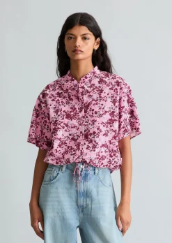 Kurzarm-Bluse relaxed aus bedrucktem Viskose-Mix