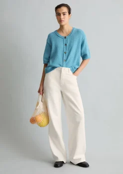 Kurzarm-Cardigan regular aus Cotton Slub Garn