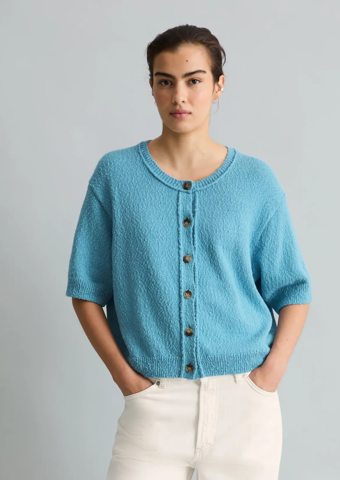 Kurzarm-Cardigan regular aus Cotton Slub Garn