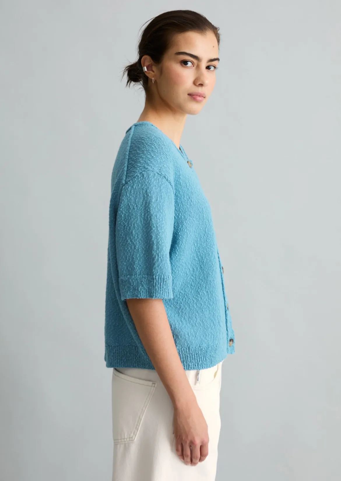 Kurzarm-Cardigan regular aus Cotton Slub Garn