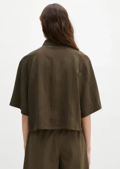 Kurzarm-Crinkle-Bluse relaxed aus LENZING™ ECOVERO™