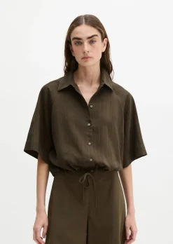 Kurzarm-Crinkle-Bluse relaxed aus LENZING™ ECOVERO™