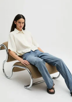 Kurzarm-Crinkle-Bluse relaxed aus LENZING™ ECOVERO™