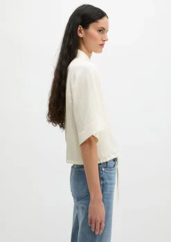 Kurzarm-Crinkle-Bluse relaxed aus LENZING™ ECOVERO™