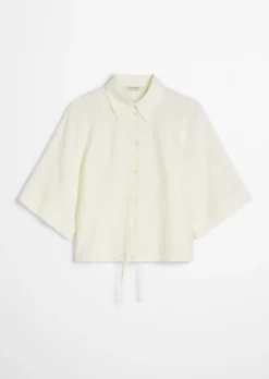 Kurzarm-Crinkle-Bluse relaxed aus LENZING™ ECOVERO™