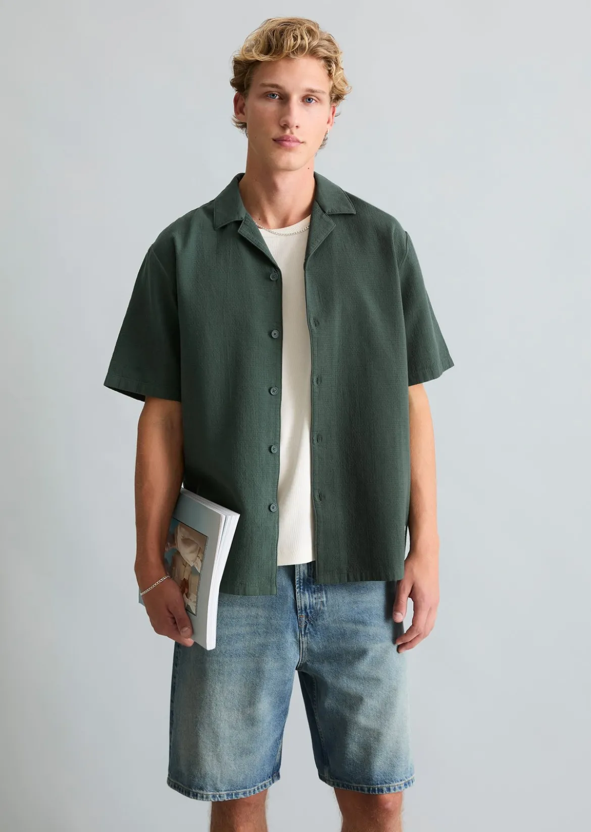 Kurzarm-Hemd regular aus doppellagigem Bio-Baumwoll-Twill