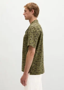 Kurzarm-Hemd regular mit sommerlichem Blattmotiv