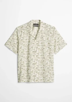 Kurzarm-Hemd regular mit sommerlichem Blattmotiv
