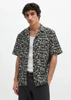Kurzarm-Hemd regular mit sommerlichem Blattmotiv