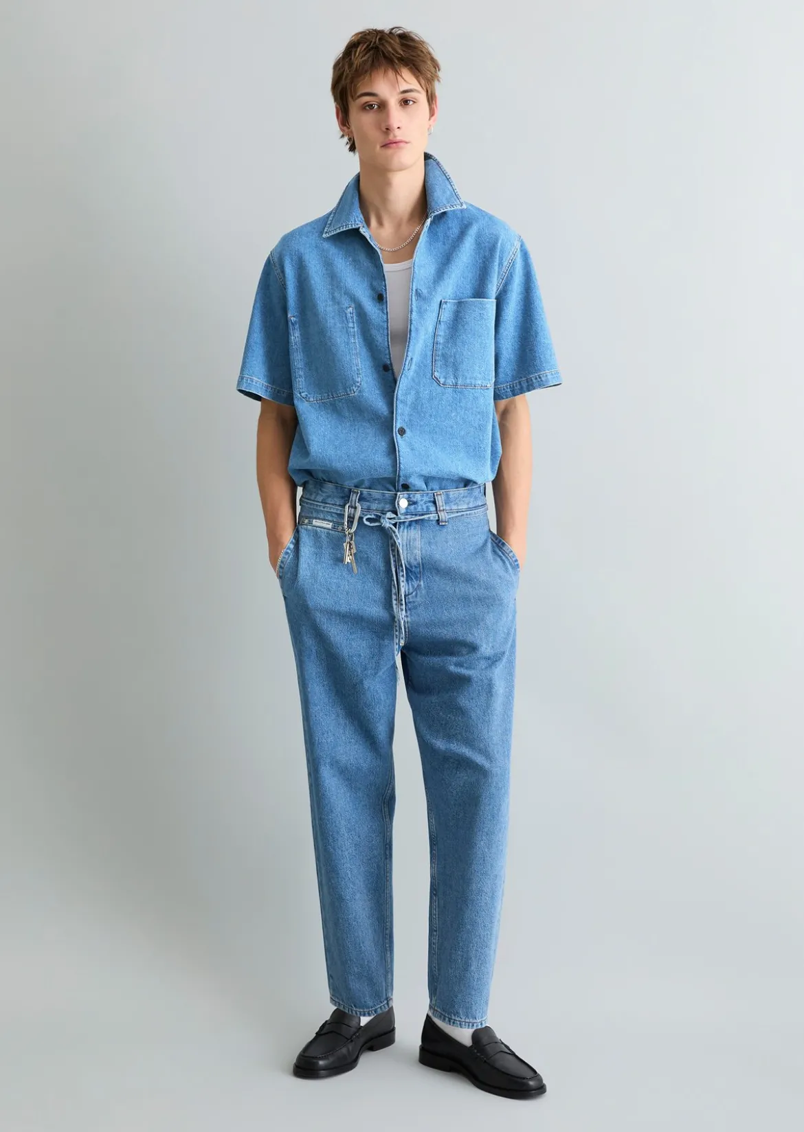Kurzarm-Jeanshemd regular mit Ananasfasern