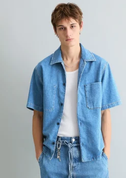 Kurzarm-Jeanshemd regular mit Ananasfasern