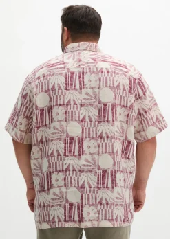 Kurzarm-Leinenhemd regular mit Allover-Print